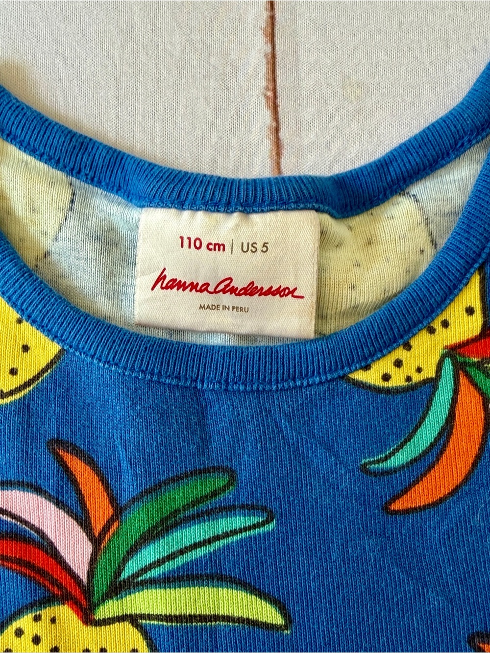 Hanna Andersson Pineapple Print Dress Size 5 Blue Sleeveless Cotton - Picture 3 of 5